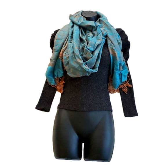 𝅺teal Tan Pashmina Scarf - Picture 1 of 5